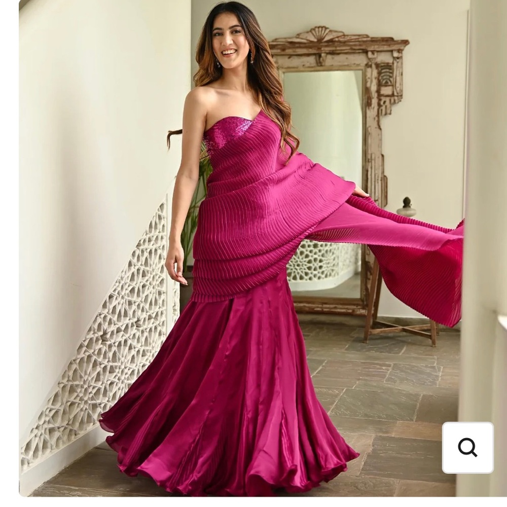 Brand New Pink Pleated Pre stitched saree